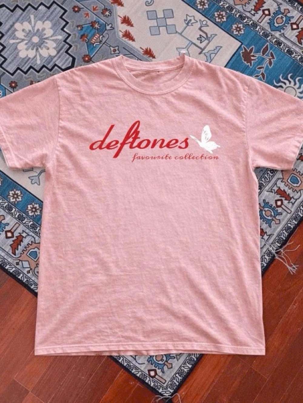 Gildan Pink Deftones Logo Tee with White Butterfly